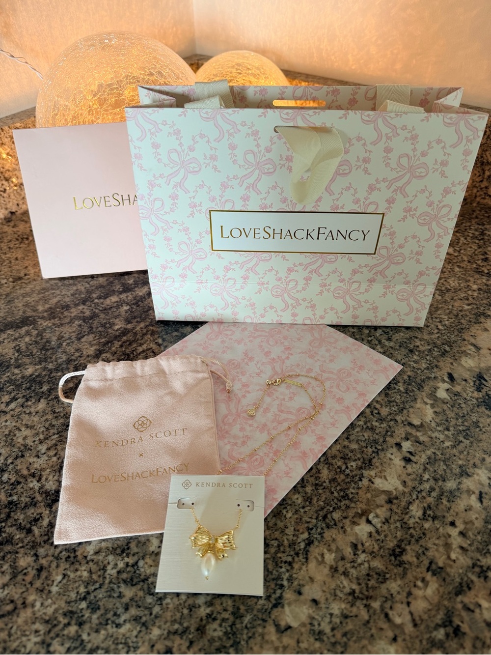 LoveShackFancy x Kendra Scott Gold Bow Pearl Drop Necklace Gift Set